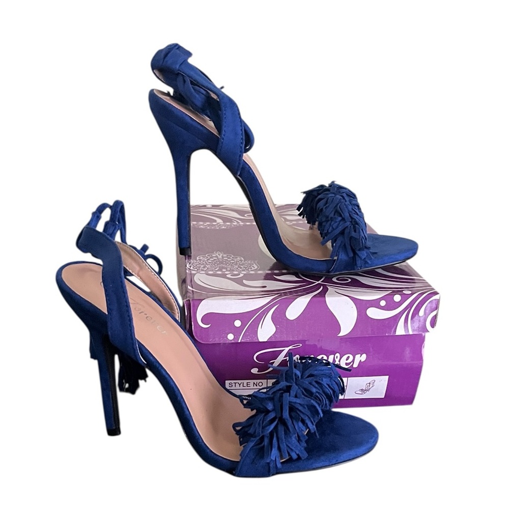Forever suede fringe heels with tassel ties around ankle